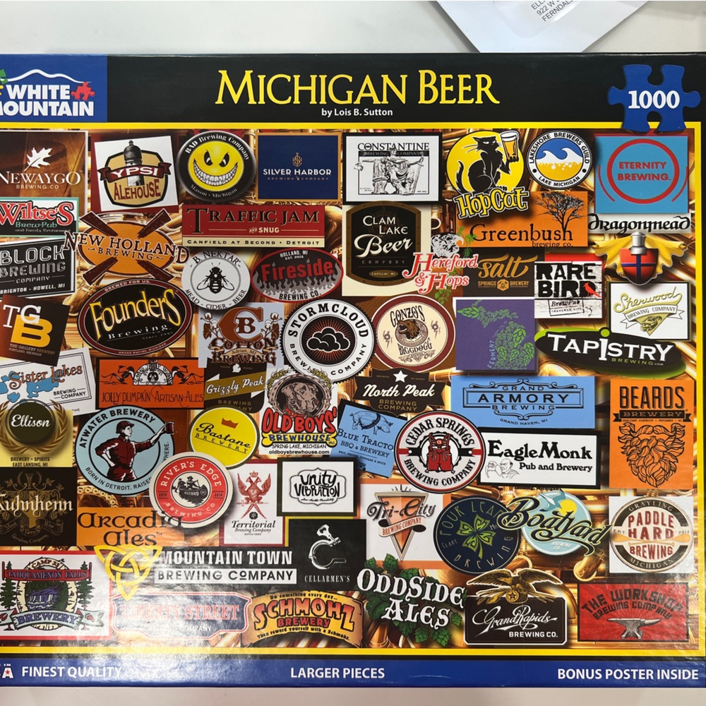 White Mountain Michigan Beer Logo Collage Puzzle - Multicolored
